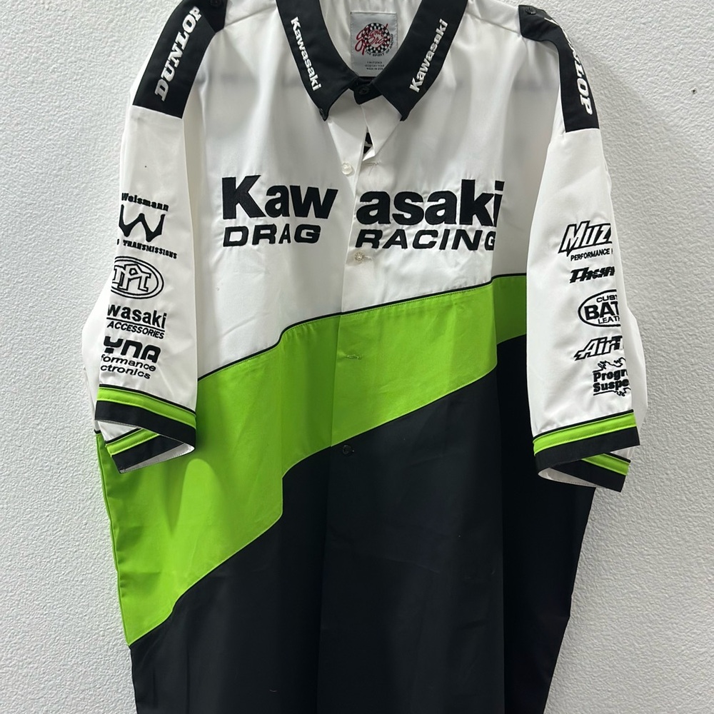Vintage KAWASAKI Drag Racing Shirt with Black Grand Prix Apparel XXL Unworn RARE